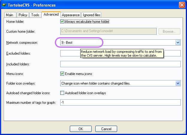 
			TortoiseCVS Preferences Window - Advanced
        