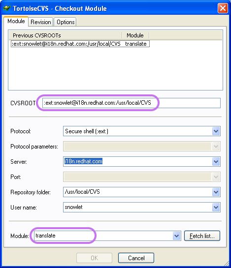 
			CVS root and module.
        