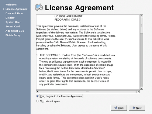 License Agreement Screen