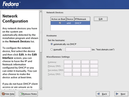 Network Configuration Screen