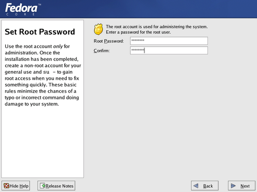 Set Root Password Screen