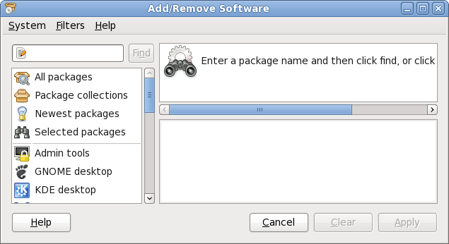 PackageKit's Add/Remove Software window