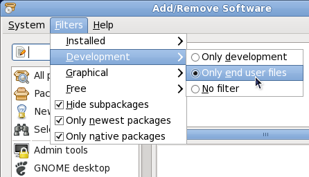Filtering out development packages from the list of Find results