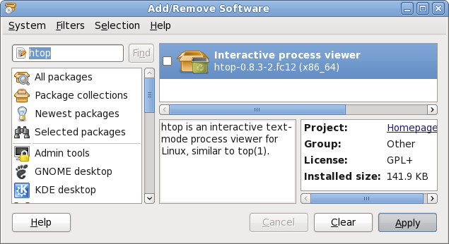 Removing a package with PackageKit's Add/Remove Software window