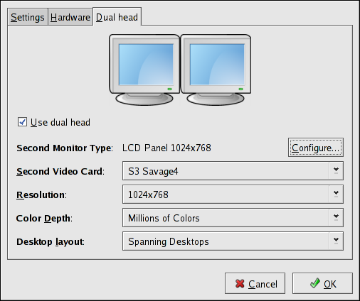 Dual Head Display Settings