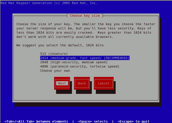 Choose key size