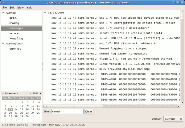 System Log Viewer - Filter