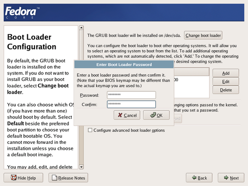 Entering and confirming a boot password