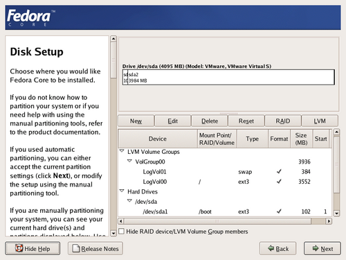 disk setup screen