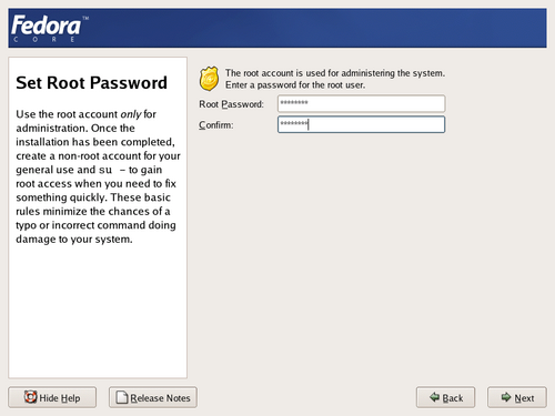 
	  Set root password screen.
        