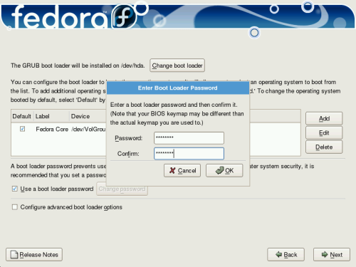 Entering and confirming a boot password