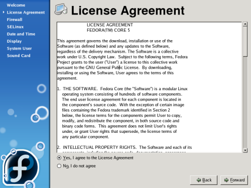 
	    License agreement screen.
	  