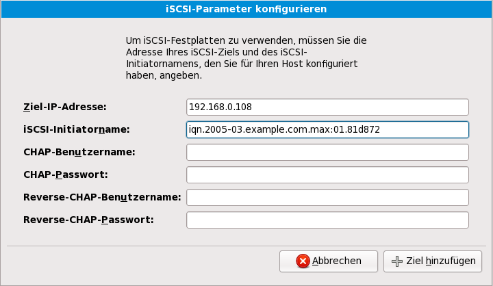 iSCSI-Parameter konfigurieren
