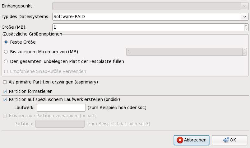 Software-RAID-Partition anlegen