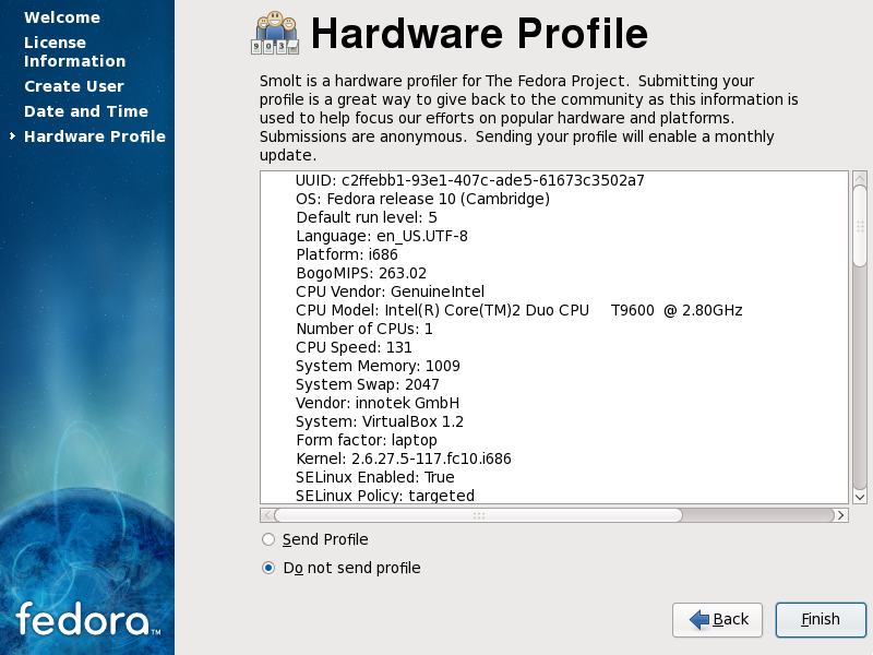 Firstboot hardware profile screen