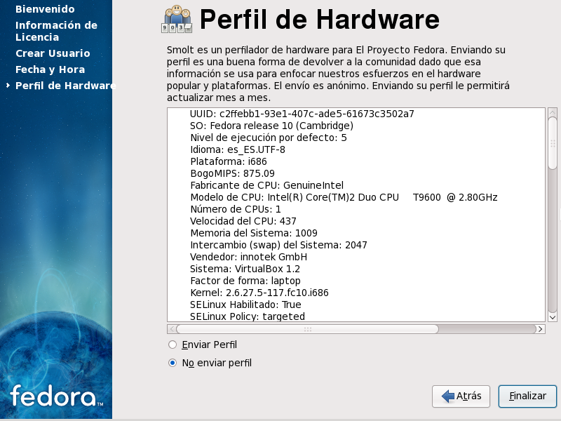 Firstboot hardware profile screen