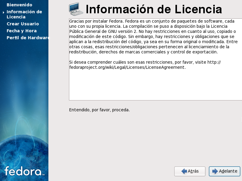Firstboot license screen