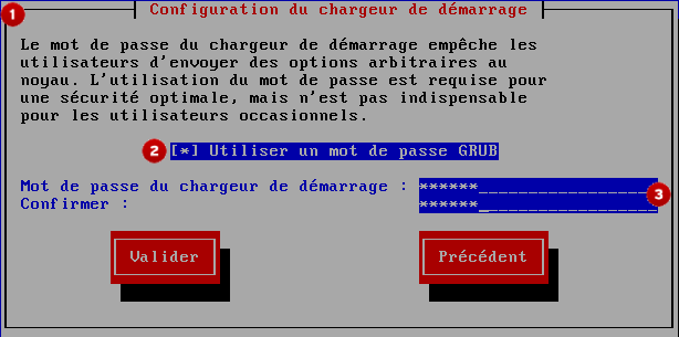 Widgets du programme d'installation apparaissant dans Configuration du chargeur de démarrage