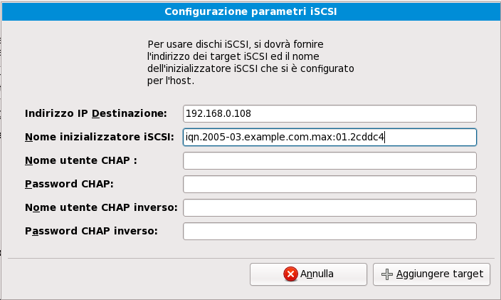 Configurazione parametri ISCSI