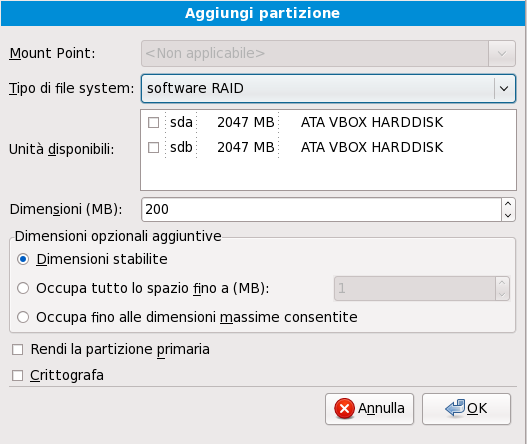 Creare una partizione RAID software