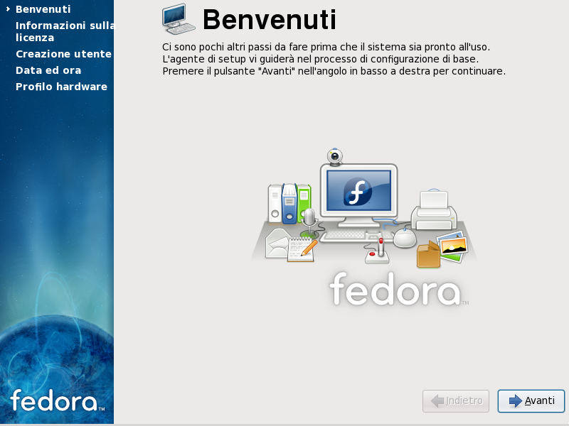 Schermata di benvenuto di Firstboot