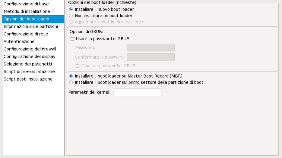 Opzioni del boot loader