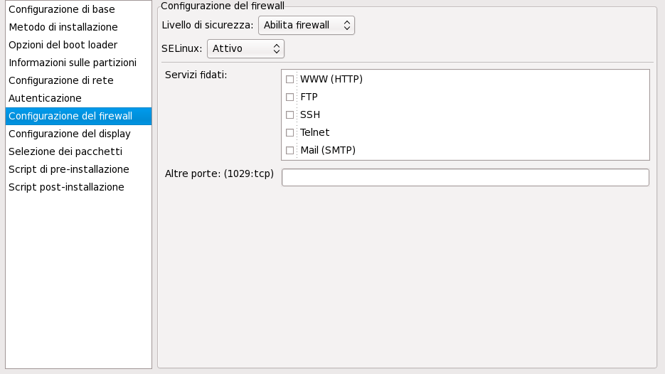 Configurazione firewall