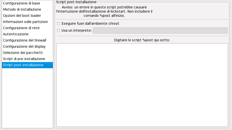 Script di post-installazione