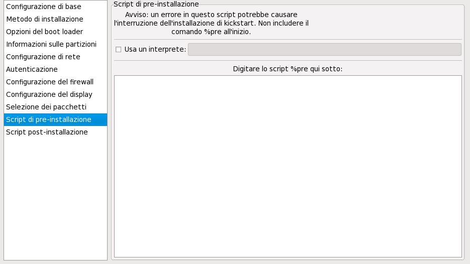Script di pre-installazione