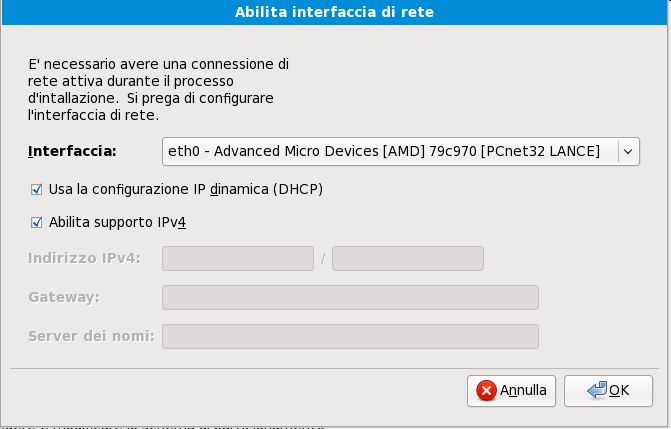 Configurazione di rete manuale