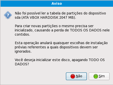 Warning screen – initializing hard drive