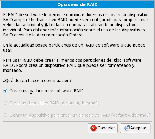 Opciones de RAID