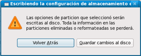 Escribiendo la configuración de almacenaje al disco