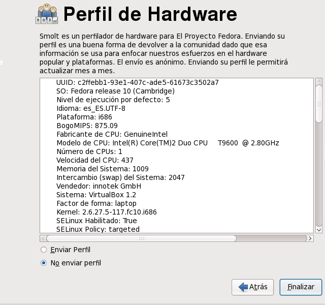 Firstboot hardware profile screen