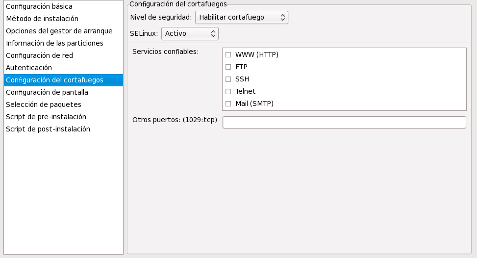 Configuración del cortafuegos