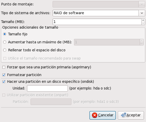 Creación de una partición de software RAID
