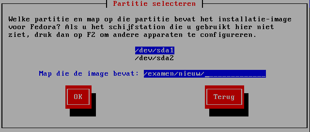 Partitie selecteren dialoog voor harde schijf installatie