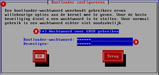 Installatie programma widgets zoals te zien in Boot loader configuratie