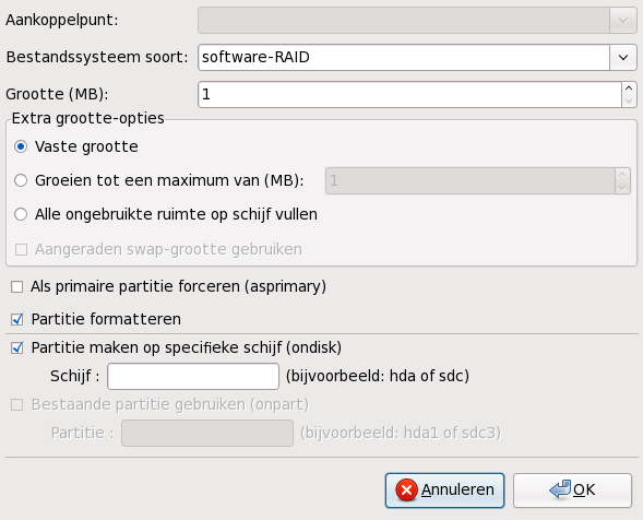 Aanmaken van een software RAID partitie