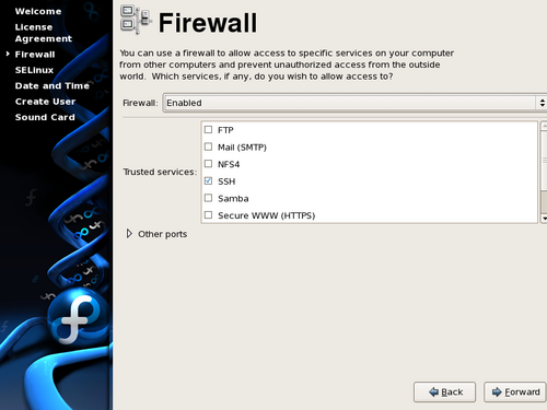 Firewall screen.