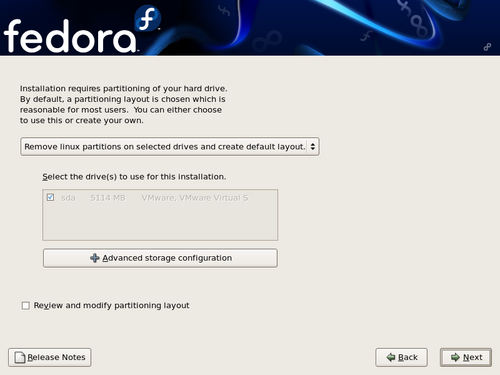 partitioning options screen