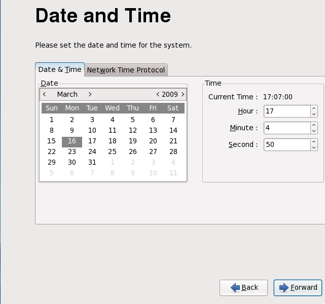 Firstboot date and time screen