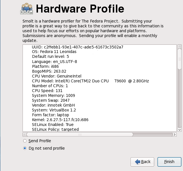 Firstboot hardware profile screen