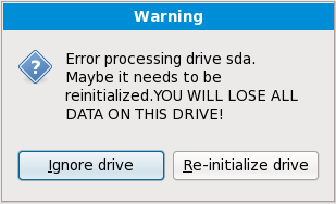 Warning screen – initializing hard drive