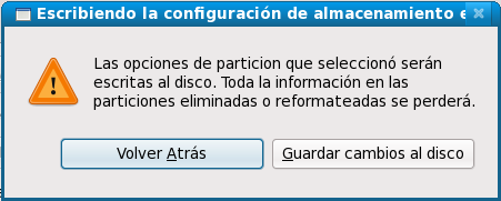 Escritura de la configuración de almacenamiento al disco