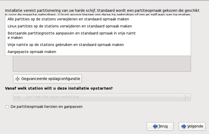 Maak standaard indeling