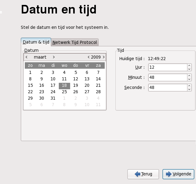 Firstboot datum en tijd scherm