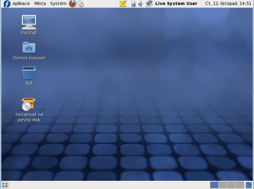 Pracovní prostředí live systému Fedory