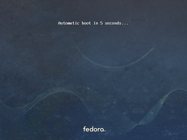 The Fedora live CD boot screen