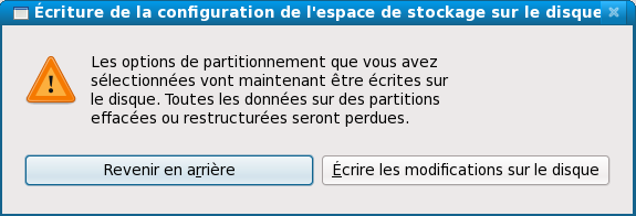 Écrire la configuration du stockage sur le disque